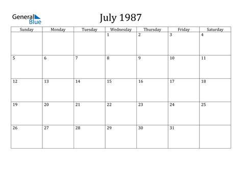 1987 July Calendar