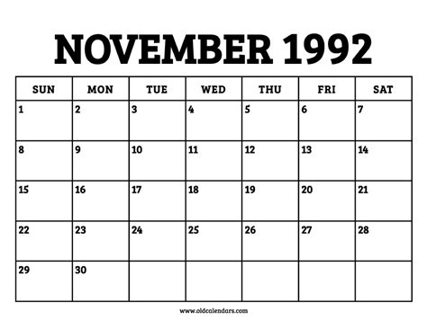 1992 Nov Calendar