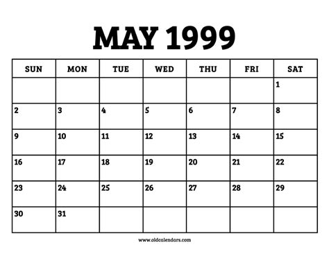 1999 May Calendar