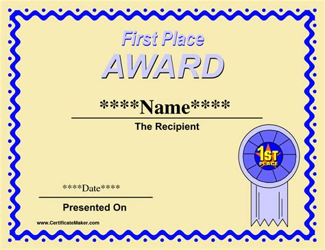 1St Place Certificate Template
