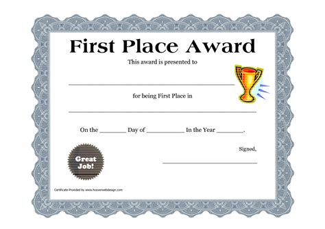 1St Place Certificate Template Free