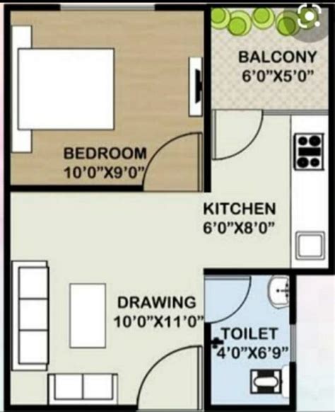 1bhk Flat Design Plan