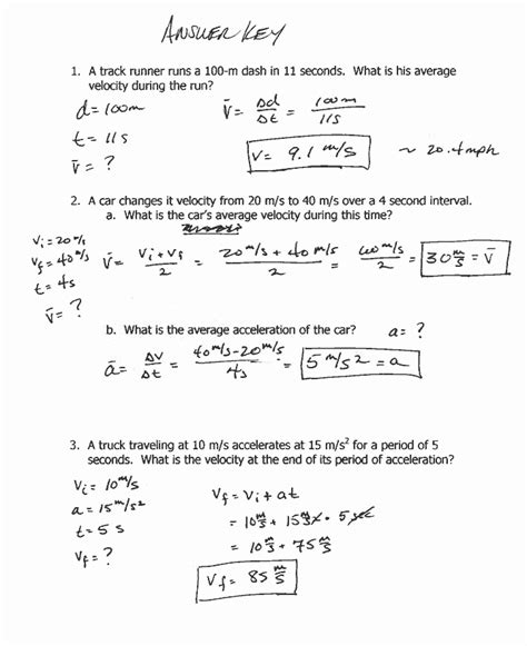 1D Kinematics Acceleration Worksheet Answers