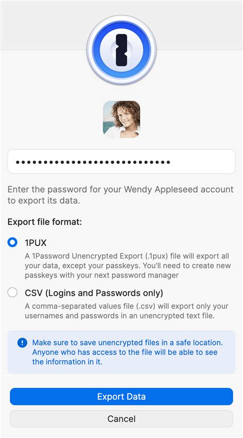 1password export passwords