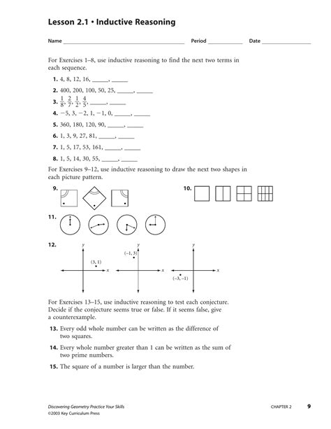 Understanding 2.1 Practice Patterns And Inductive Reasoning Worksheet Answers