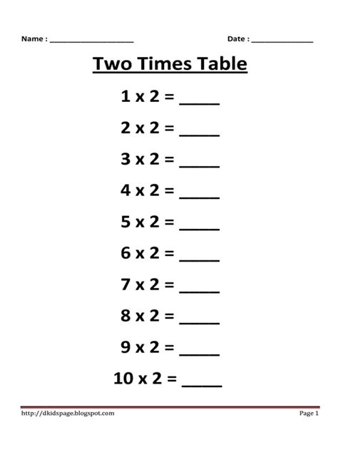2 Times Multiplication Worksheets