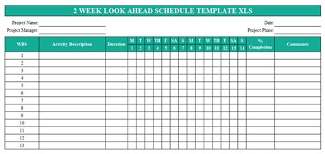 Sample Two Week Look Ahead Construction Schedule Template printable pdf