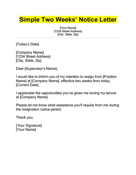 11+ Two Weeks Notice Letter Templates PDF, Google Docs, MS Word