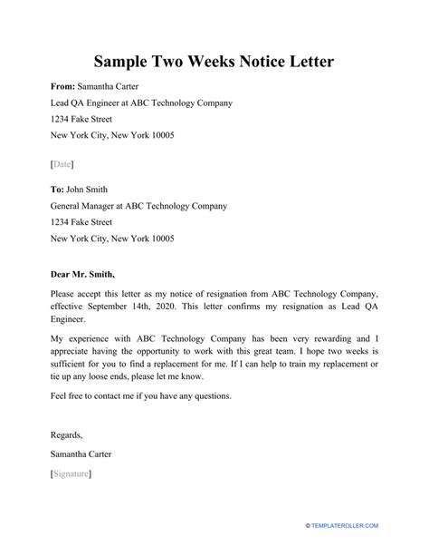 Free Two Weeks Notice Letter Templates & Samples PDF