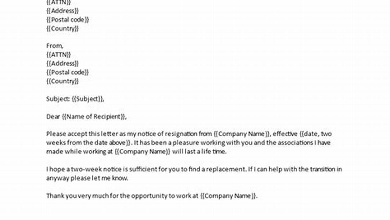 Email Template for Submitting a 2-Week Notice