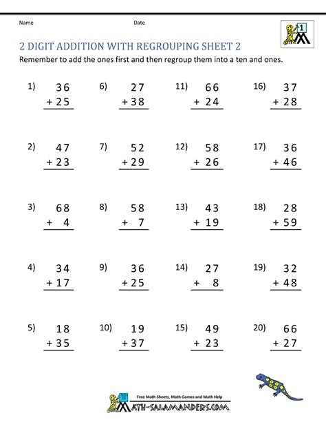 2 Digit Addition Regrouping Worksheets