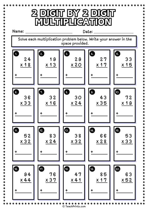 2 Digit By 2 Digit Multiplication Printable Worksheets