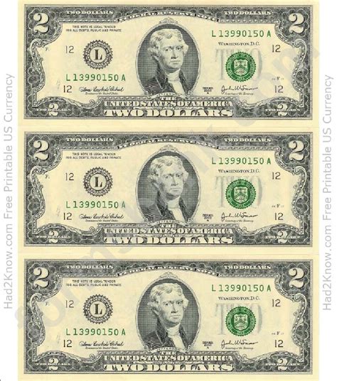 2 Dollar Bill Sheet