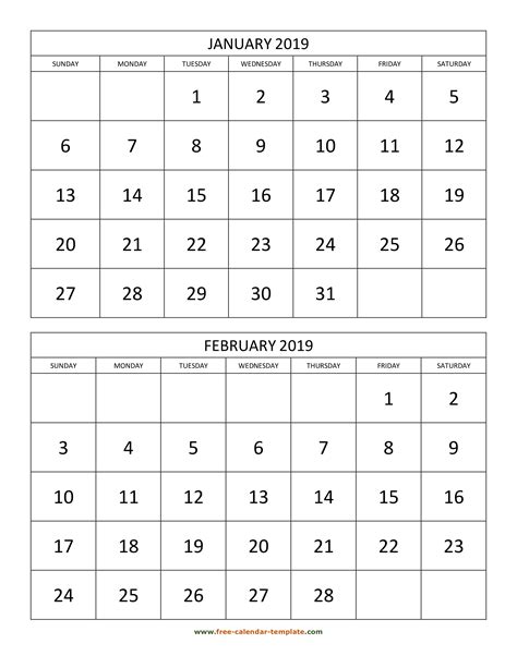 2 Months Per Page Calendar