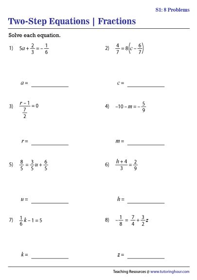 2 Step Equations With Fractions Worksheet