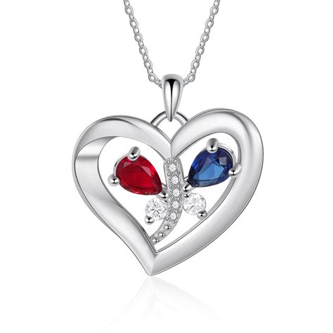 2 birthstone heart necklace