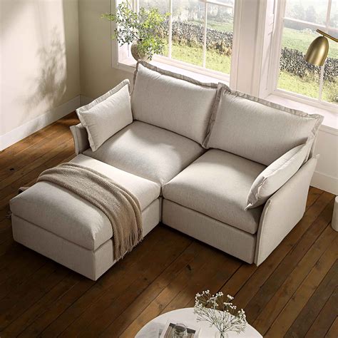 Modern 2 Seater Chaise Lounge Style Sofa with Right Armrest in Denim B