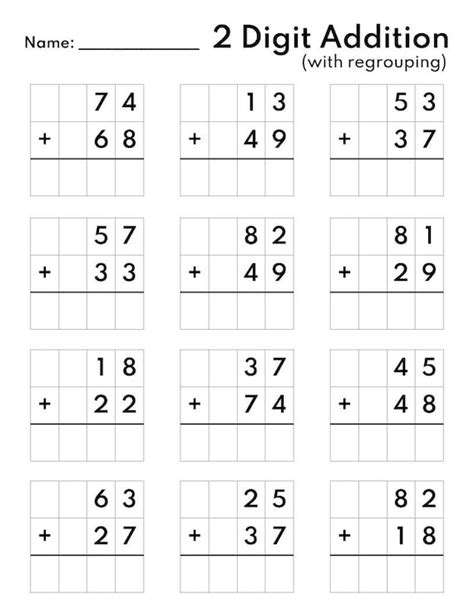 2 Digit Addition With Regrouping In Frames Printable