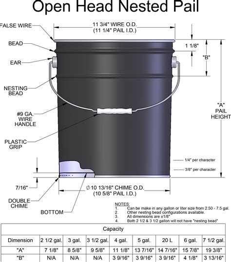 2 gallon bucket dimensions