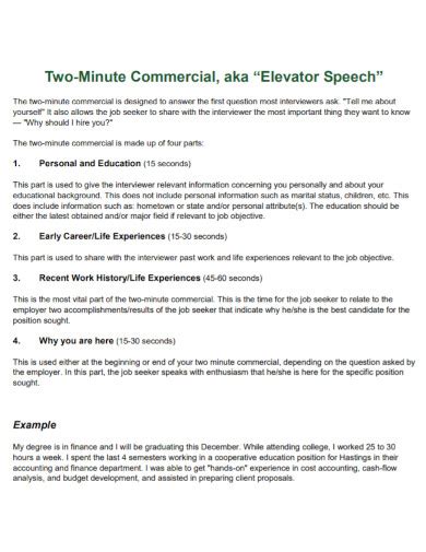 2 minute presentation examples