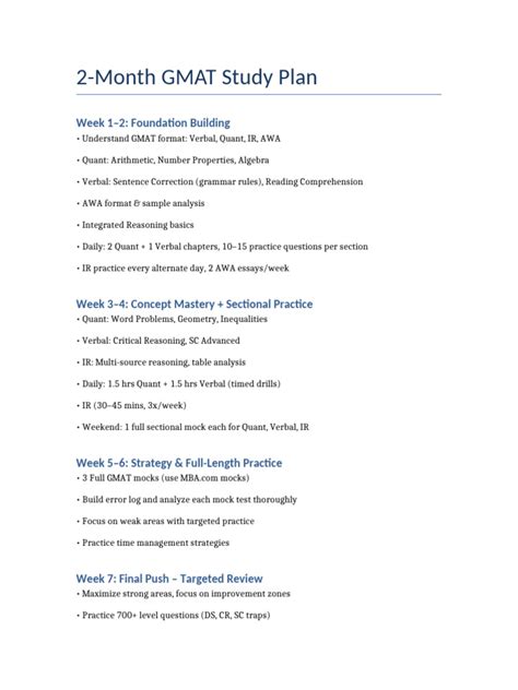 2 month gmat study plan