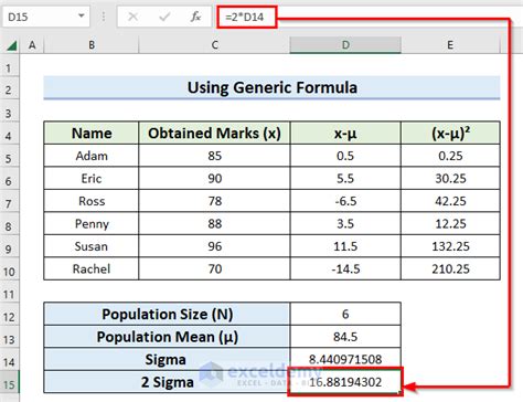 2 sigma standard deviation excel