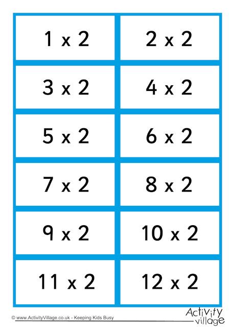 2 Times Table Flash Cards Printable