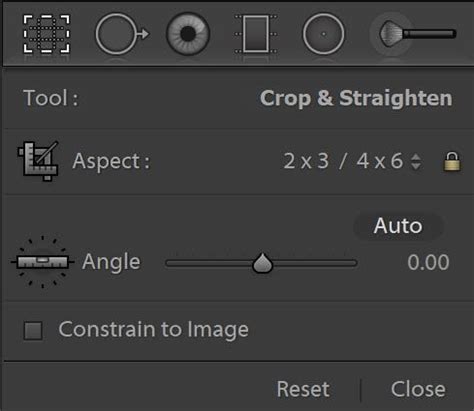 2. Angle Tool in the Lightroom Crop section