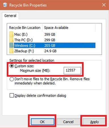 2. Configure Recycle bin Size and Enable Storage Sense
