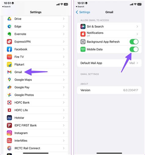 2. Enable Mobile Data Toggle for Mail