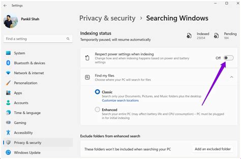 2. Enable Search Indexing on Low Battery