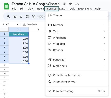 2. Format cells