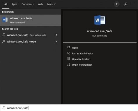 2. Launch Word in Safe Mode