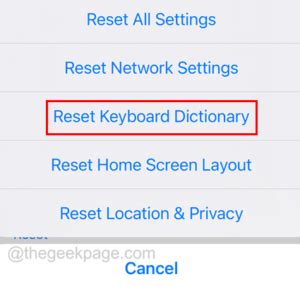 2. Reset keyboard dictionary