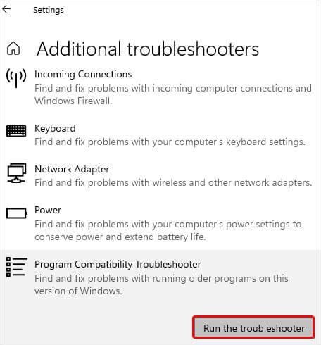 2. Run Compatibility Troubleshooter