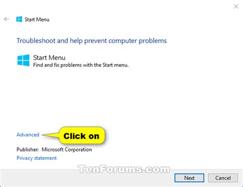 2. Start Menu Troubleshooter