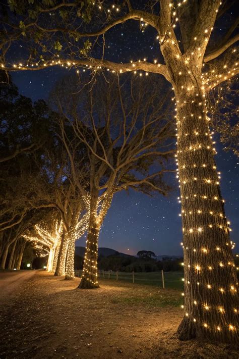 2. Wrap string lights around tree trunks