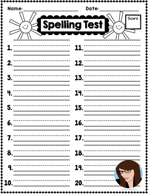 20 Word Spelling Test Template