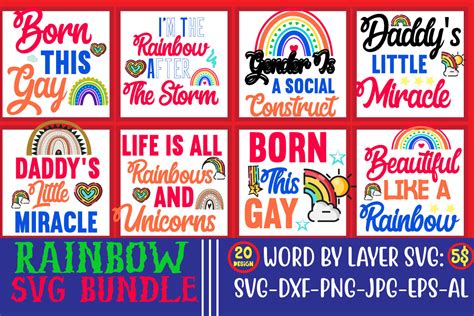 Download 20 Rainbow Svg Bundle Cut File Commercial Use For Crafts