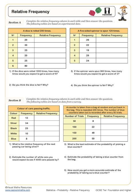 20 Relative Frequency Table Worksheet