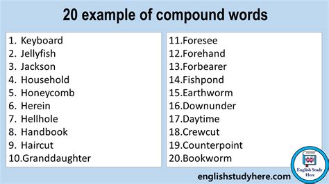 20 examples of compound words