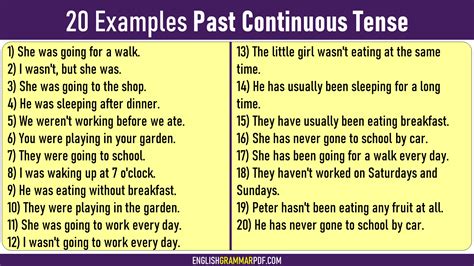 20 examples of past continuous tense with answers pdf