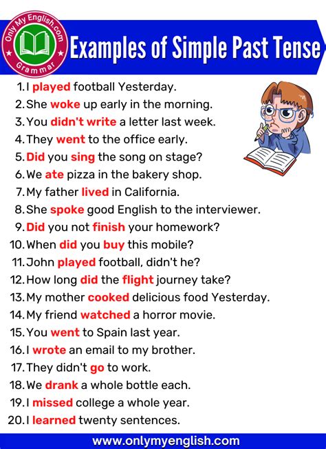 20 examples of past tense with answers for class 5