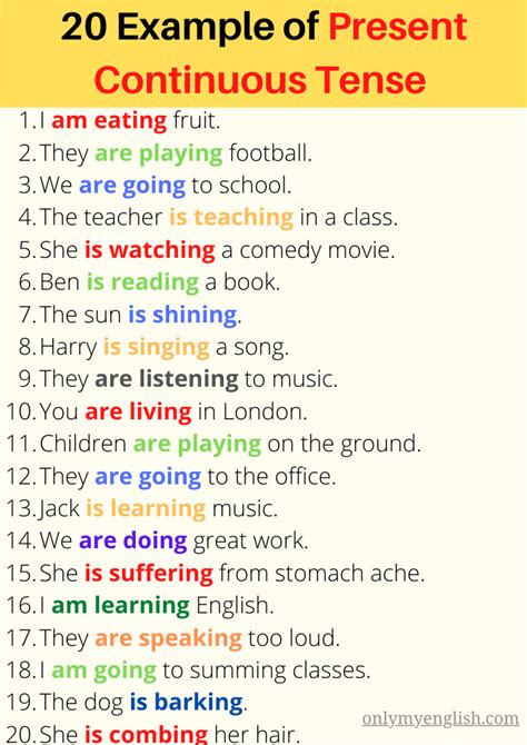20 examples of present continuous tense in english