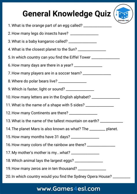 20 general knowledge questions with answers