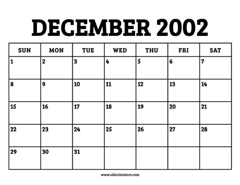 2002 Calendar December