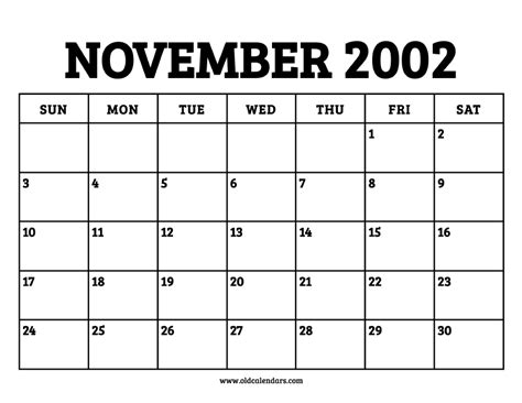 2002 Calendar November