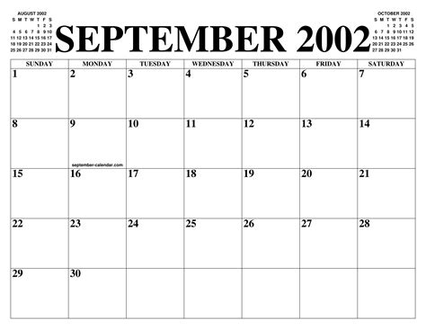 2002 Calendar September