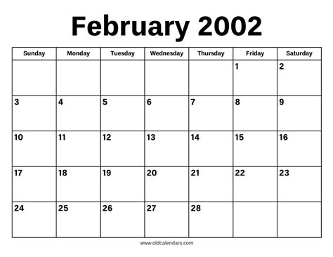 2002 February Calendar