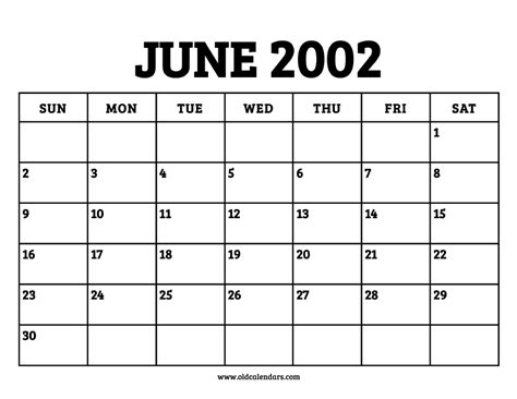 2002 June Calendar